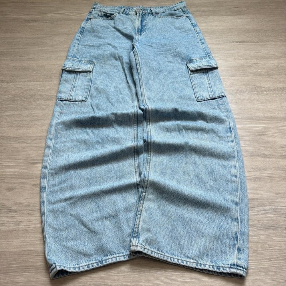 2000s Y2K Blue Baggy Wide Leg Cargo Heavyweight Denim Jeans